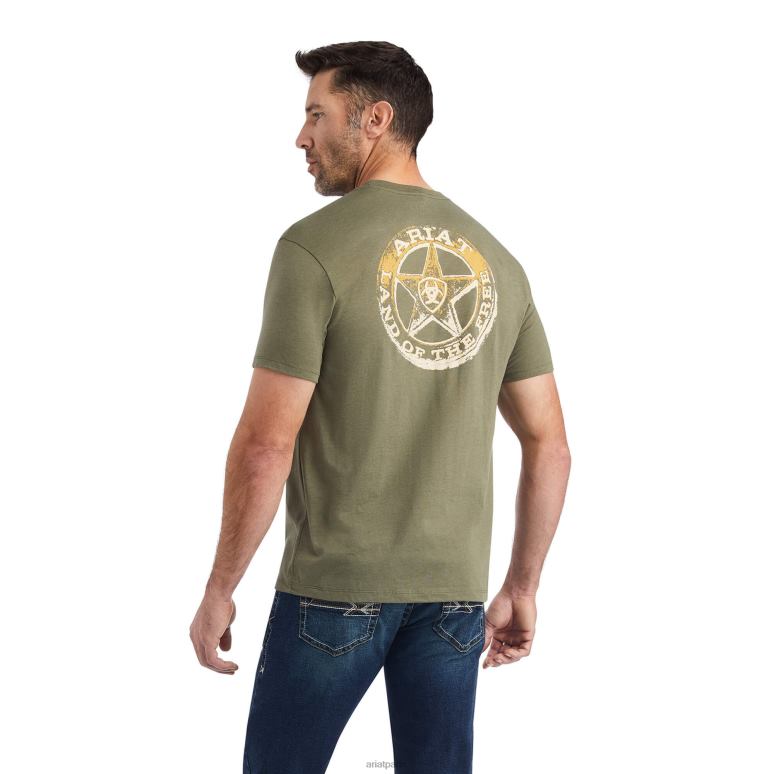 RJ66P583 t-shirt étoile Ariat hauts bruyère militaire Hommes