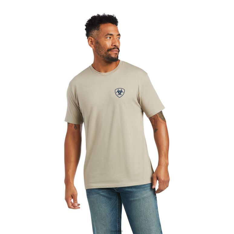 RJ66P591 t-shirt drapeau en similibois Ariat hauts kaki chiné Hommes