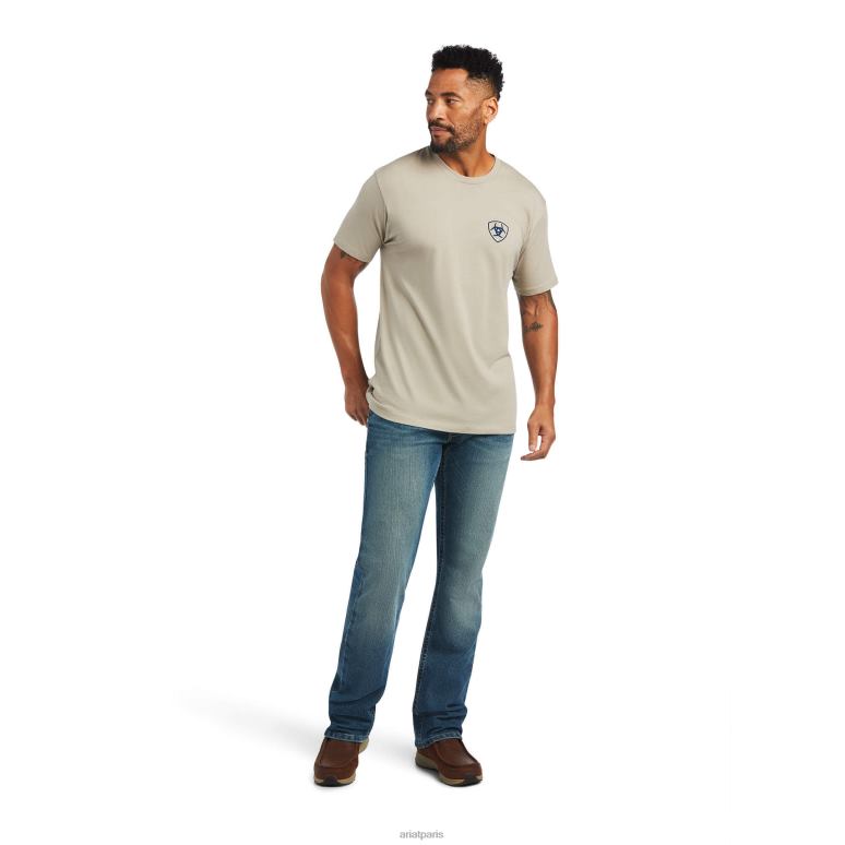 RJ66P591 t-shirt drapeau en similibois Ariat hauts kaki chiné Hommes