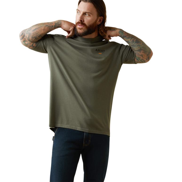 RJ66P592 t-shirt à logo fort en coton rebar Ariat hauts bruyère coléoptère Hommes