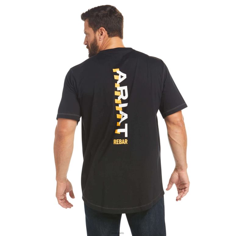 RJ66P596 t-shirt avec logo d'ouvrier de barres d'armature Ariat hauts noir Hommes