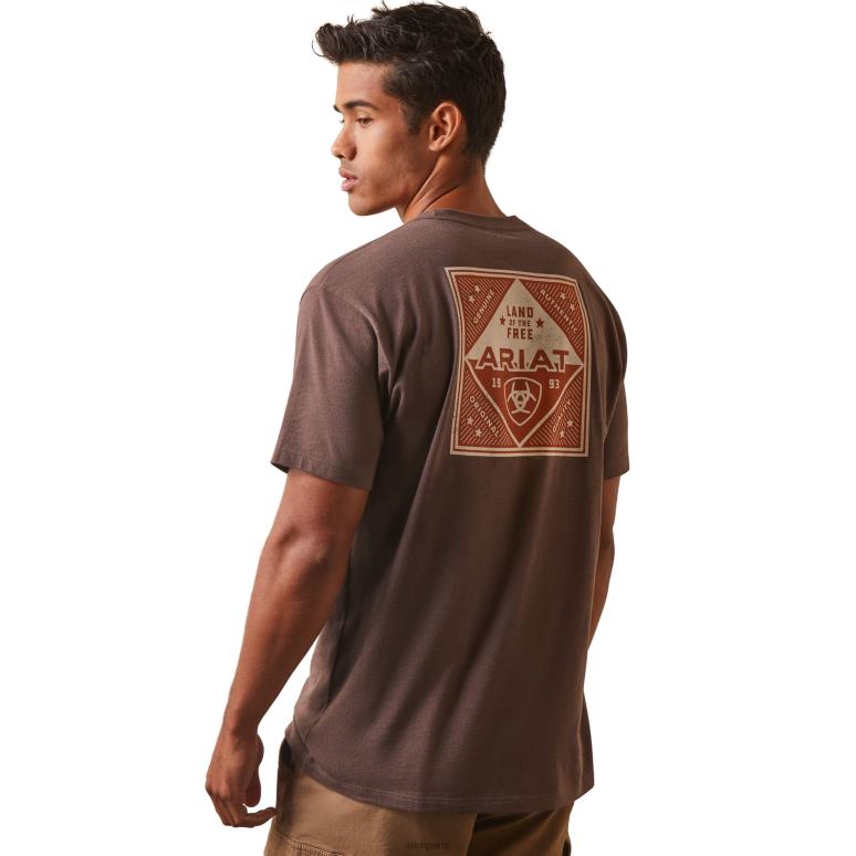 RJ66P597 t-shirt à patch Ariat hauts bruyère brune Hommes