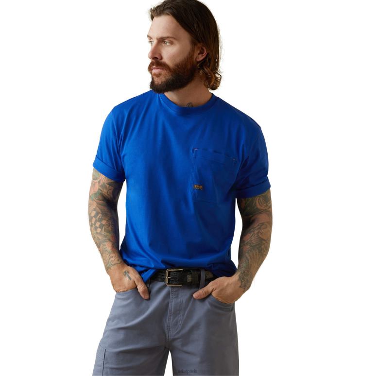 RJ66P602 t-shirt avec logo d'ouvrier de barres d'armature Ariat hauts bleu royal /états-unis Hommes