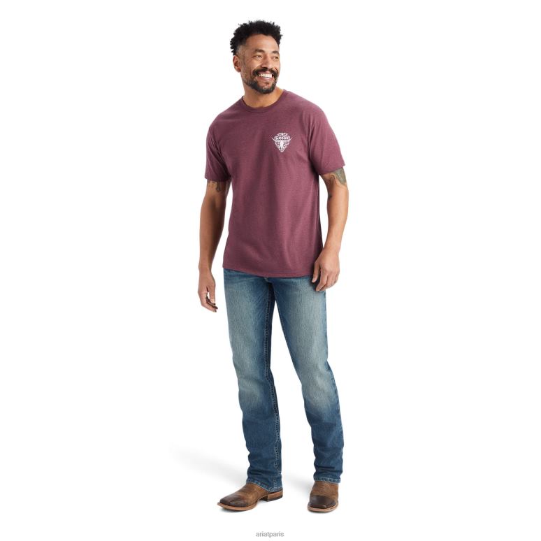 RJ66P608 t-shirt pointe de flèche 2.0 Ariat hauts bruyère bordeaux Hommes
