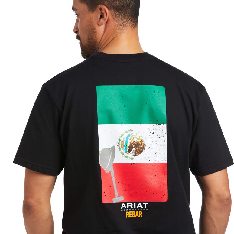 RJ66P611 t-shirt graphique de fierté mexicaine en coton d'armature Ariat hauts noir Hommes