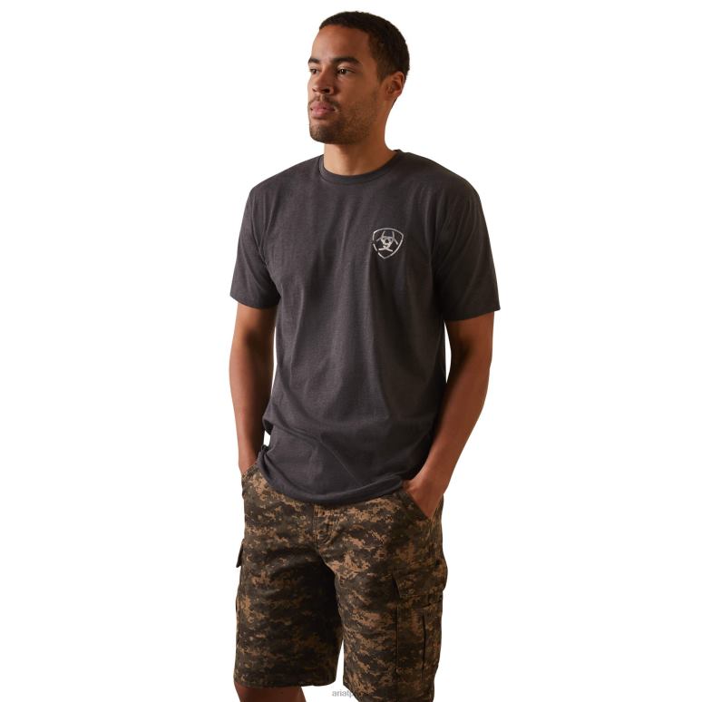 RJ66P615 t-shirt à drapeau camouflage ton sur ton Ariat hauts bruyère au charbon de bois Hommes