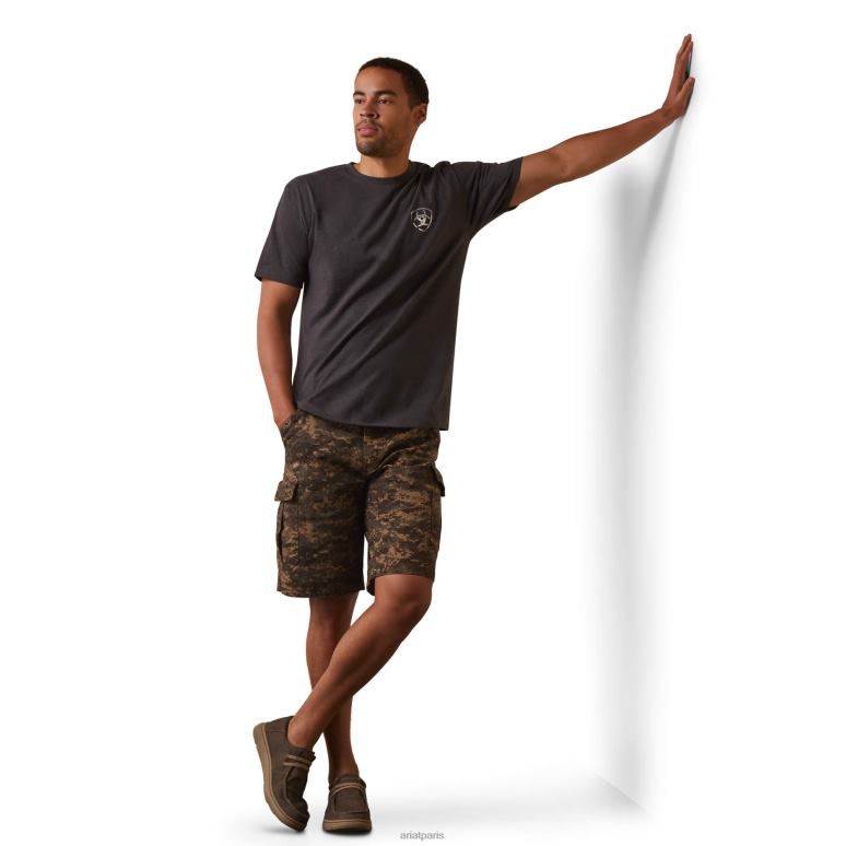 RJ66P615 t-shirt à drapeau camouflage ton sur ton Ariat hauts bruyère au charbon de bois Hommes