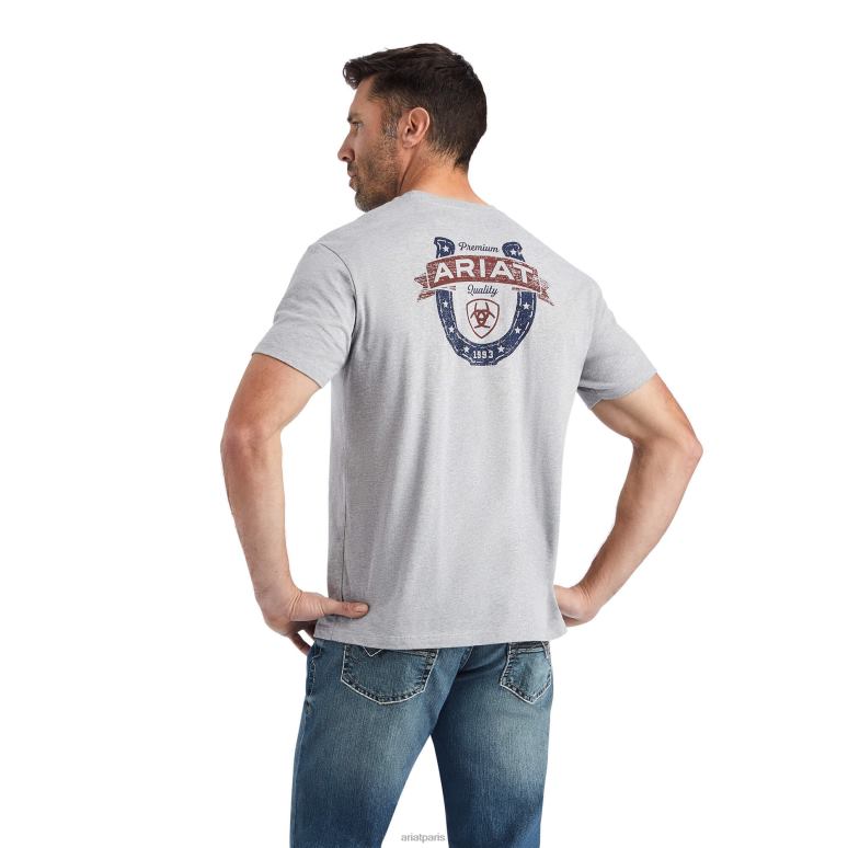 RJ66P616 t-shirt porte-bonheur en fer à cheval Ariat hauts gris chiné Hommes