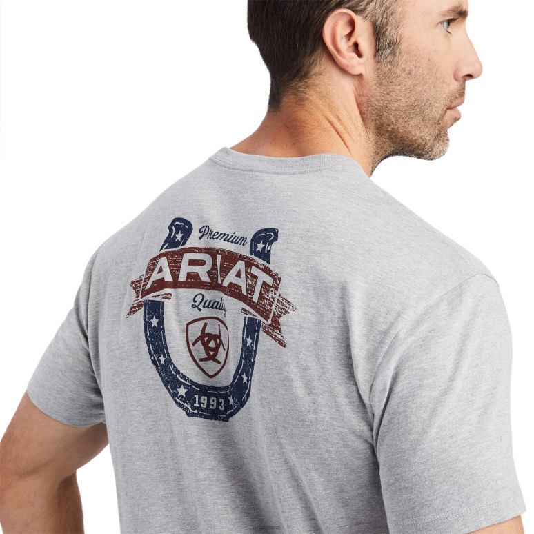 RJ66P616 t-shirt porte-bonheur en fer à cheval Ariat hauts gris chiné Hommes