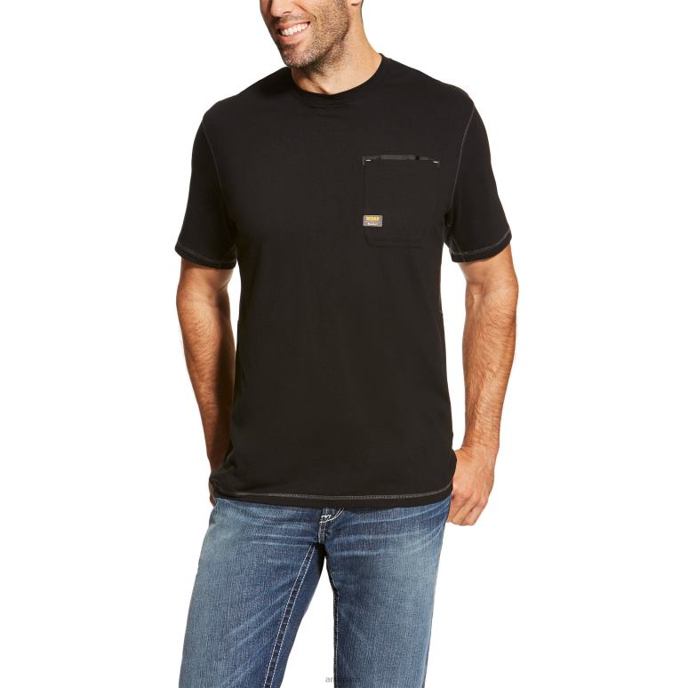 RJ66P618 t-shirt d'ouvrier de barres d'armature Ariat hauts noir Hommes