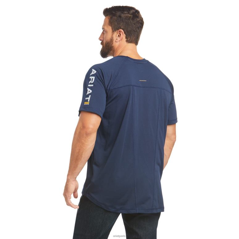 RJ66P630 t-shirt de chasseur de chaleur de barres d'armature Ariat hauts marine Hommes