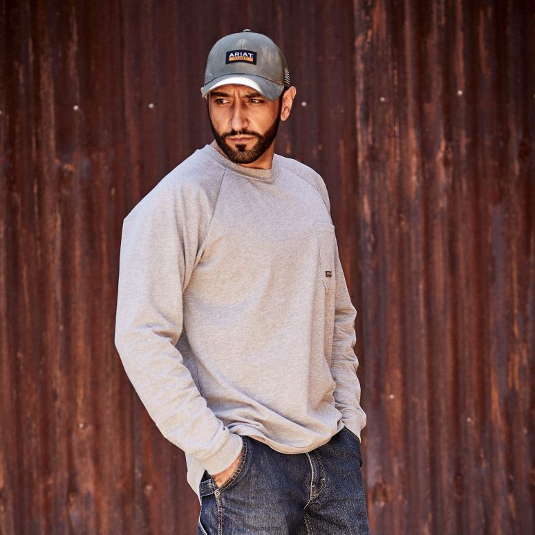 RJ66P632 t-shirt graphique fort en coton rebar Ariat hauts gris chiné Hommes