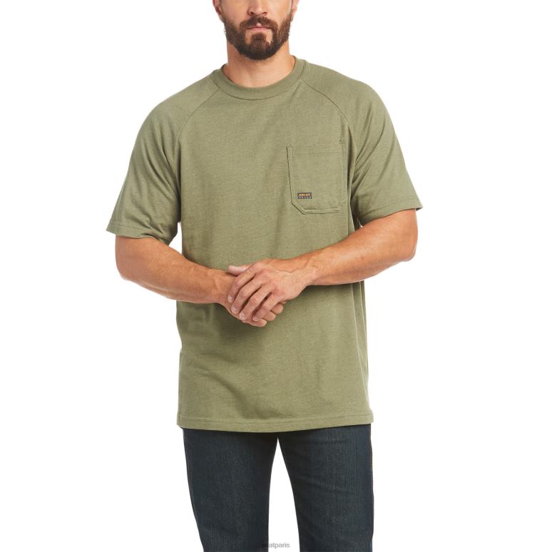 RJ66P634 t-shirt résistant en coton avec barres d'armature 1 Ariat hauts sage_heather Hommes