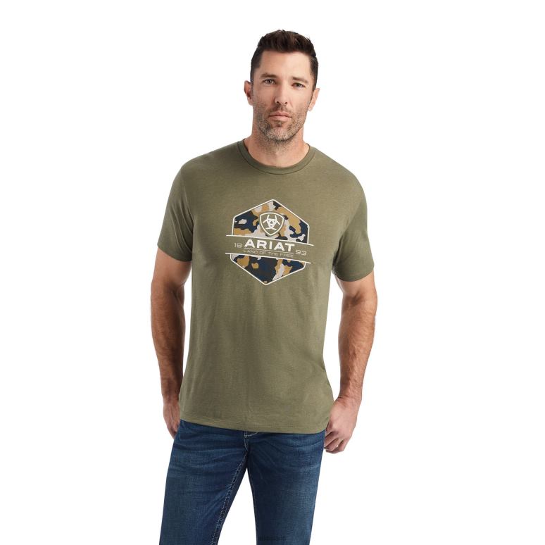 RJ66P637 t-shirt à badge camouflage Ariat hauts bruyère militaire Hommes