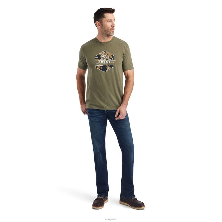 RJ66P637 t-shirt à badge camouflage Ariat hauts bruyère militaire Hommes