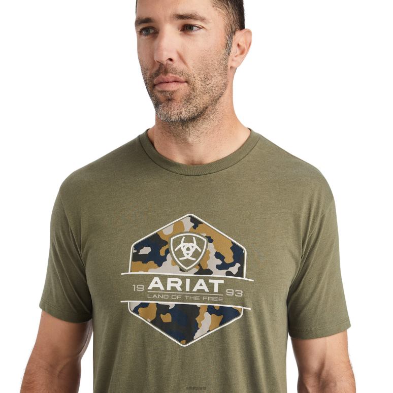 RJ66P637 t-shirt à badge camouflage Ariat hauts bruyère militaire Hommes