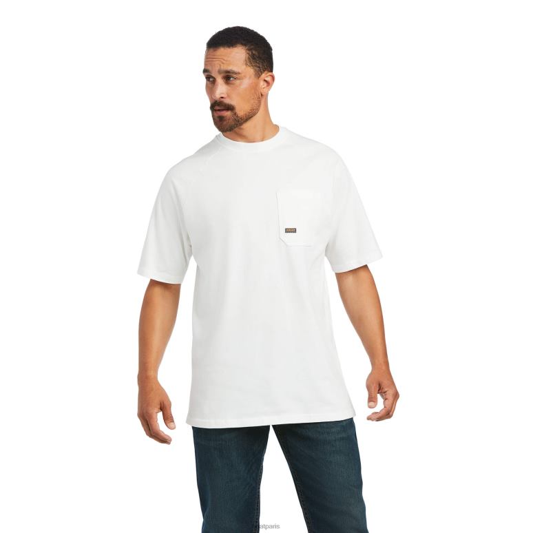 RJ66P642 t-shirt résistant en coton avec barres d'armature 1 Ariat hauts blanc Hommes