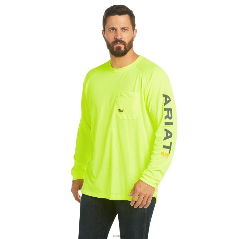 RJ66P650 t-shirt de chasseur de chaleur de barres d'armature Ariat hauts citron vert néon Hommes