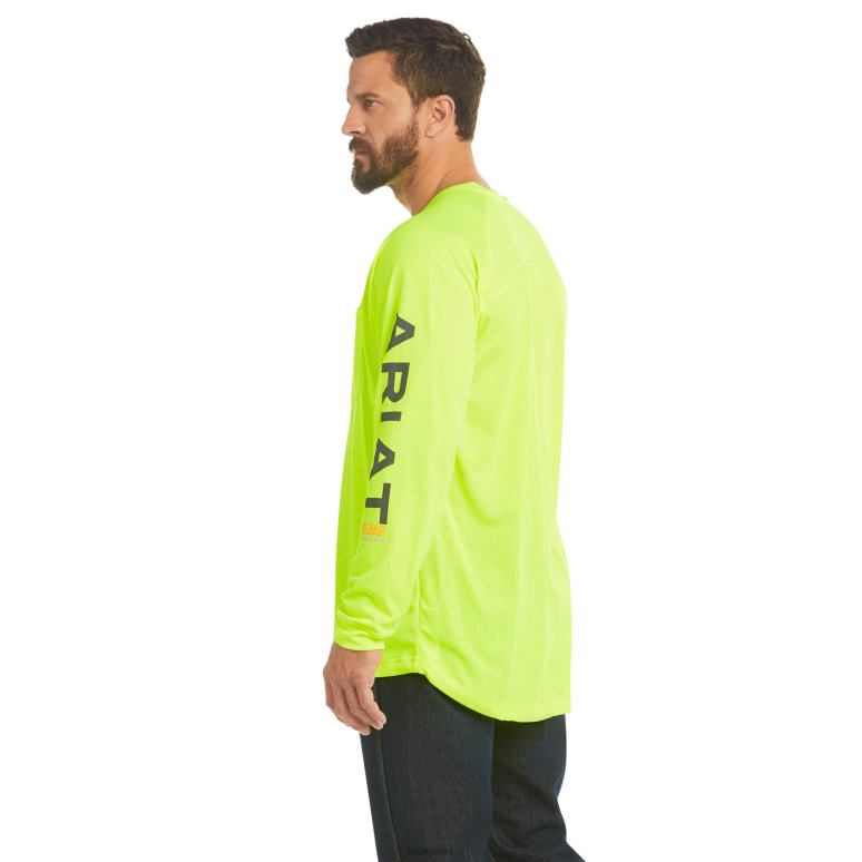 RJ66P650 t-shirt de chasseur de chaleur de barres d'armature Ariat hauts citron vert néon Hommes