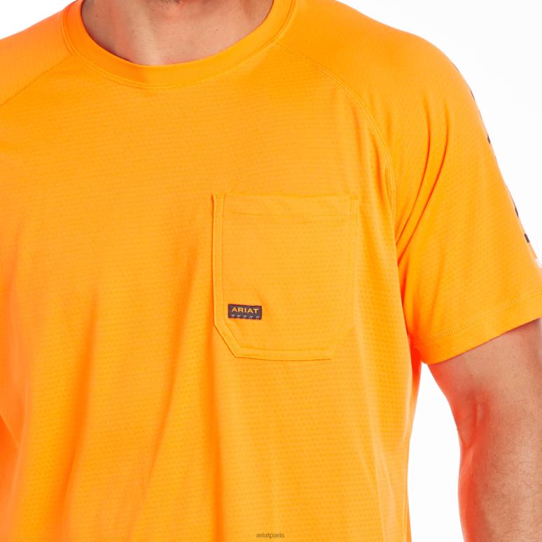 RJ66P654 t-shirt de chasseur de chaleur de barres d'armature Ariat hauts orange fluo Hommes