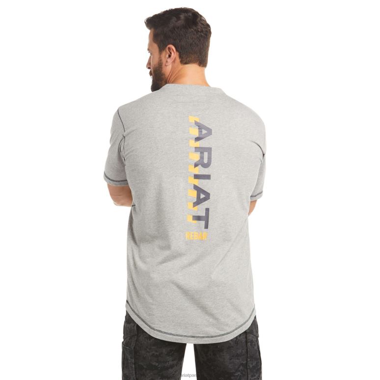 RJ66P664 t-shirt avec logo d'ouvrier de barres d'armature Ariat hauts gris chiné Hommes