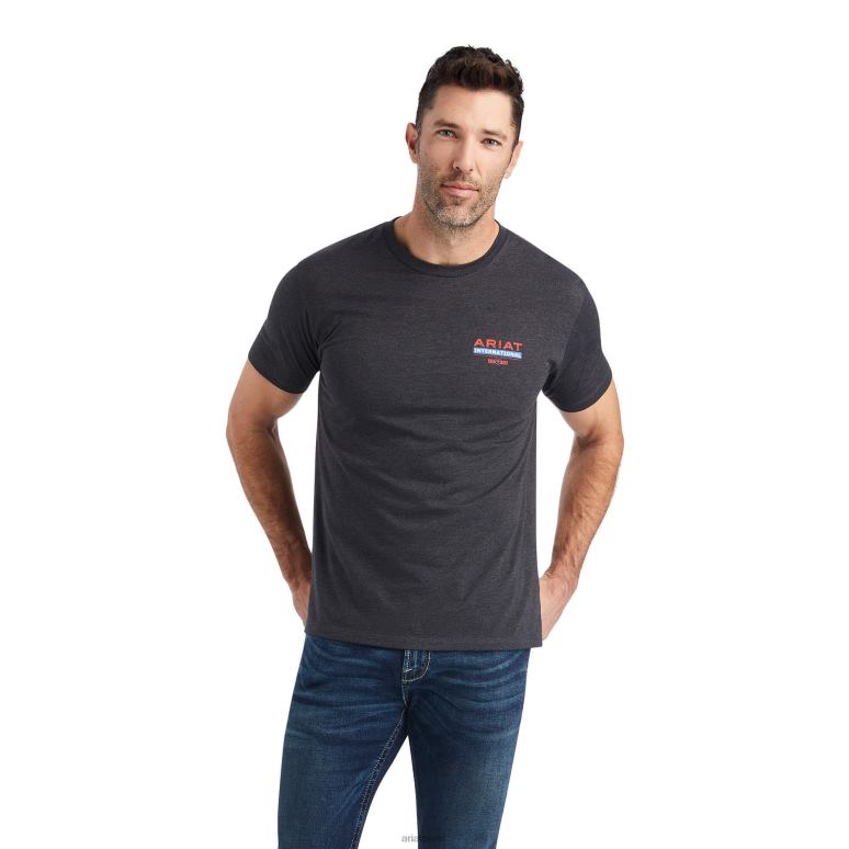 RJ66P668 t-shirt flux de drapeau Ariat hauts bruyère au charbon de bois Hommes