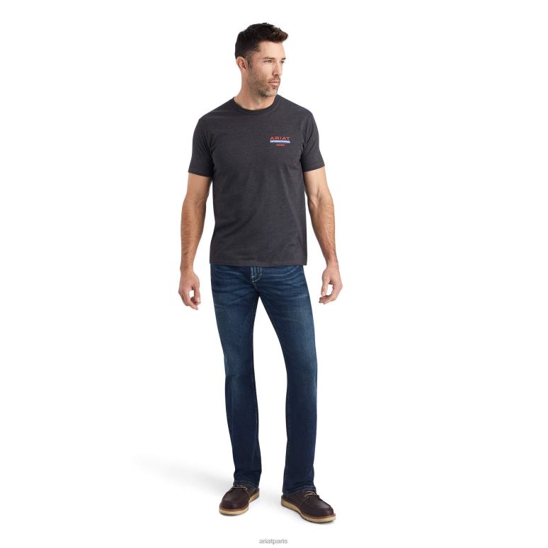 RJ66P668 t-shirt flux de drapeau Ariat hauts bruyère au charbon de bois Hommes