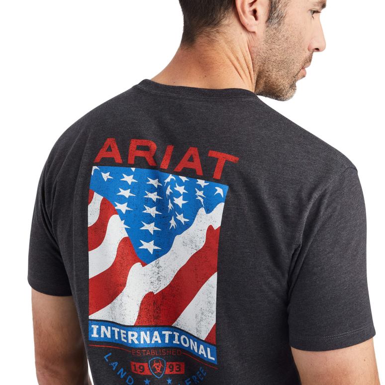 RJ66P668 t-shirt flux de drapeau Ariat hauts bruyère au charbon de bois Hommes