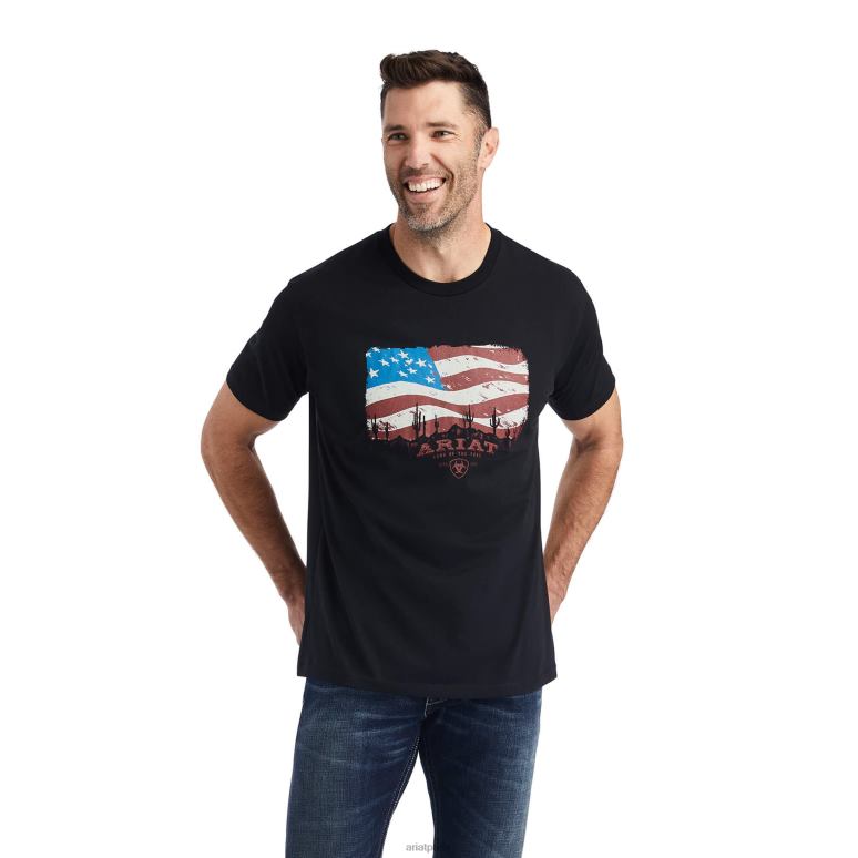 RJ66P676 t-shirt drapeau Ariat hauts noir Hommes