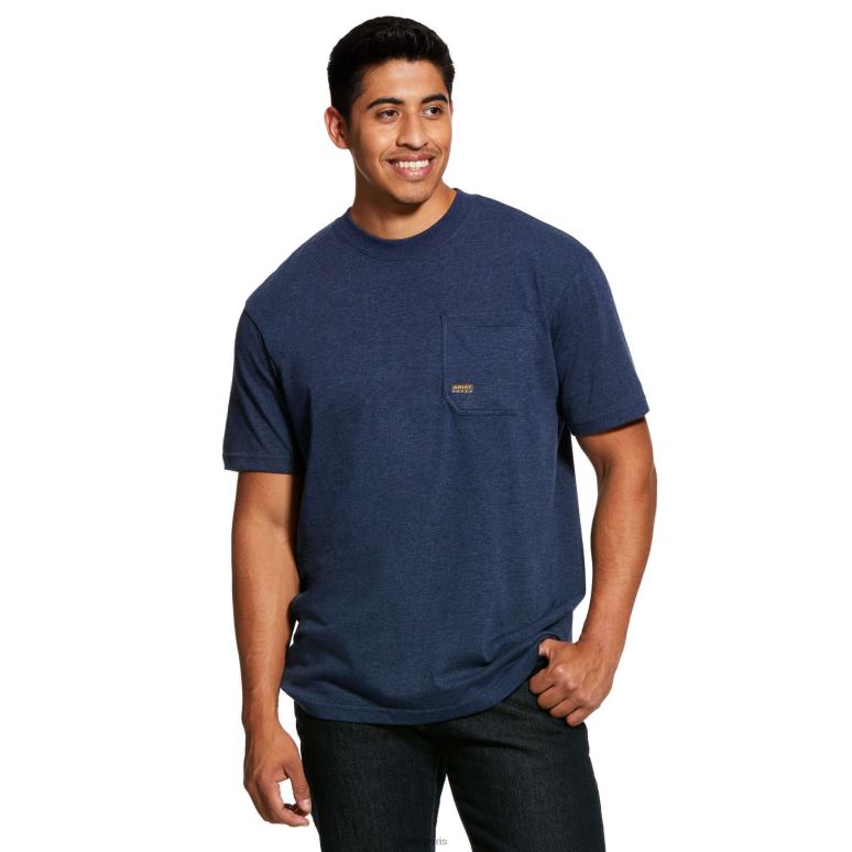 RJ66P681 t-shirt graphique en coton à barres d'armature à grain américain fort Ariat hauts chiné marine Hommes