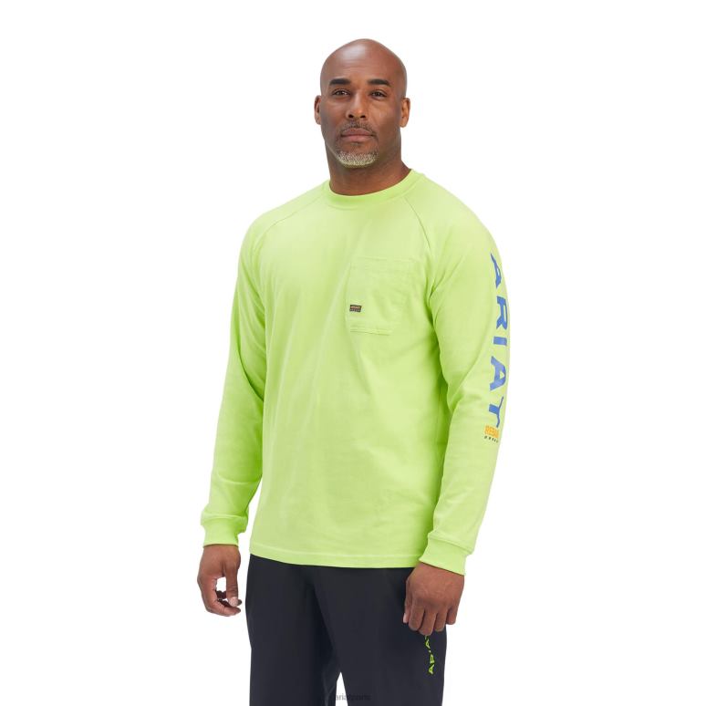 RJ66P685 t-shirt graphique fort en coton rebar Ariat hauts vert citron/bleu Hommes