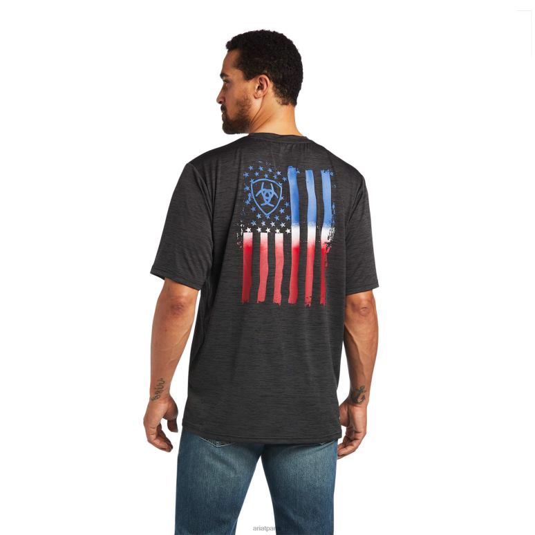 RJ66P686 tee-shirt drapeau vertical chargeur Ariat hauts charbon Hommes