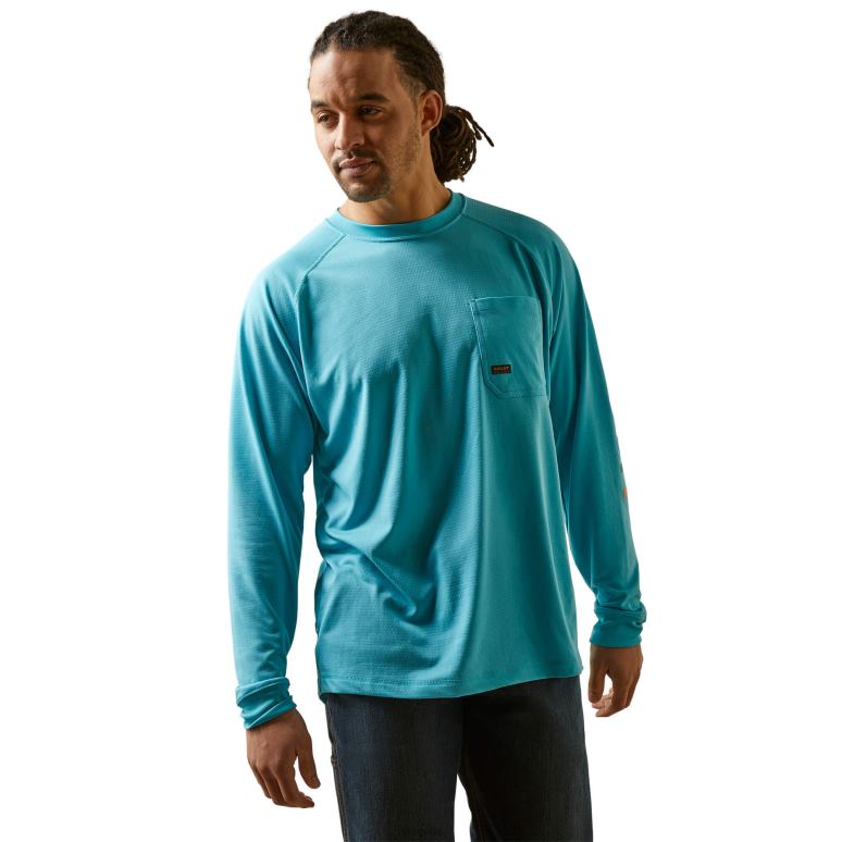 RJ66P687 t-shirt de chasseur de chaleur de barres d'armature Ariat hauts bleu maui Hommes
