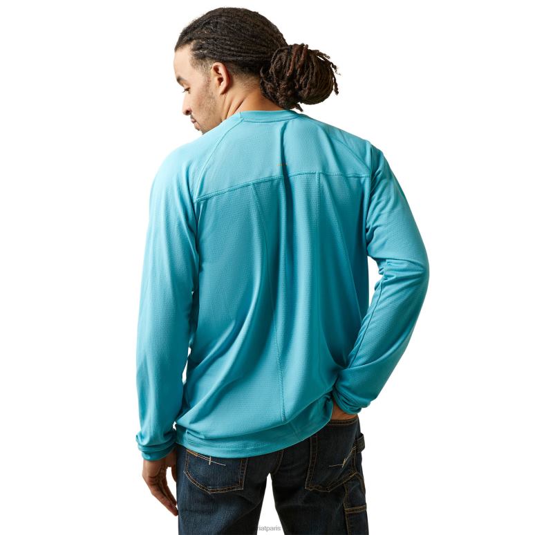RJ66P687 t-shirt de chasseur de chaleur de barres d'armature Ariat hauts bleu maui Hommes