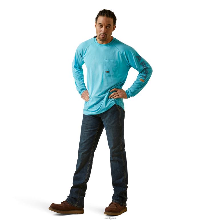 RJ66P687 t-shirt de chasseur de chaleur de barres d'armature Ariat hauts bleu maui Hommes