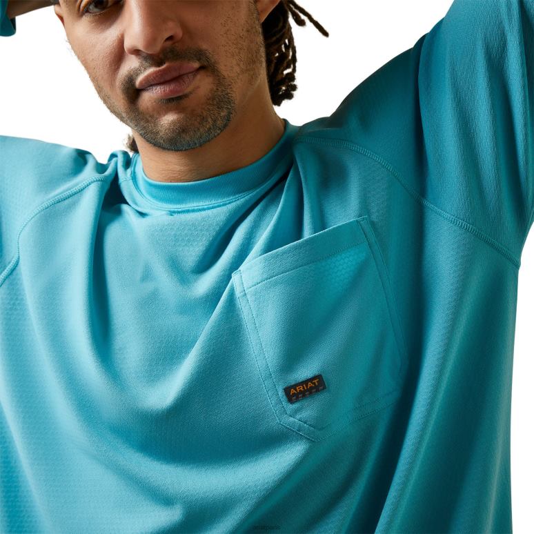 RJ66P687 t-shirt de chasseur de chaleur de barres d'armature Ariat hauts bleu maui Hommes