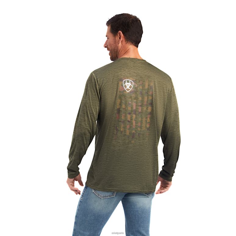 RJ66P688 t-shirt chargeur drapeau camouflage Ariat hauts saumure olive bruyère Hommes