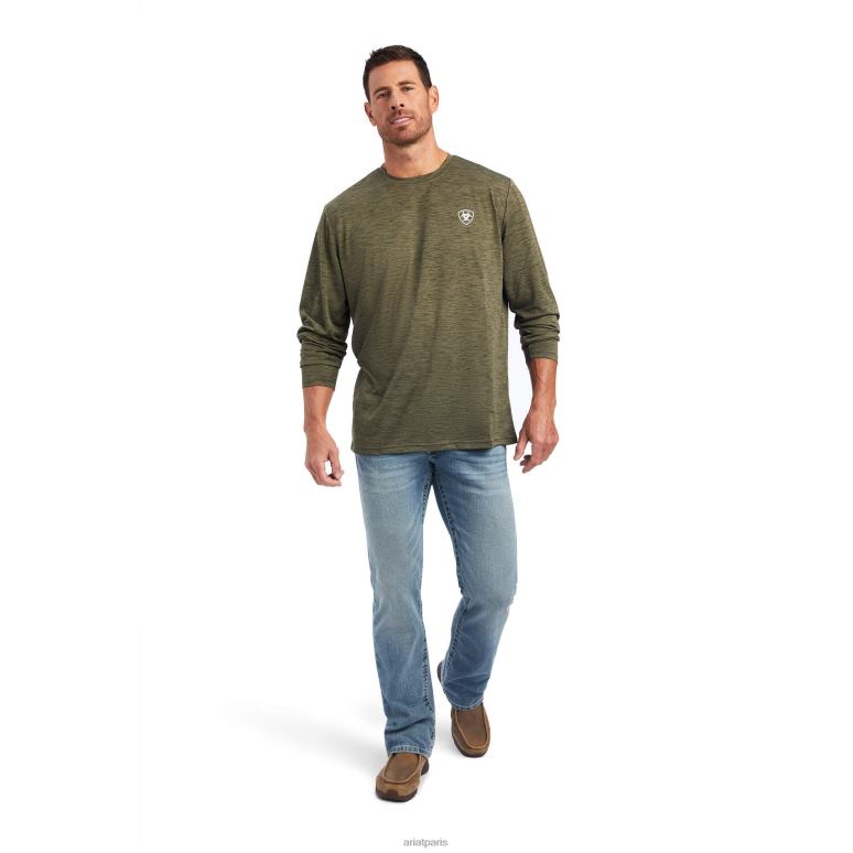 RJ66P688 t-shirt chargeur drapeau camouflage Ariat hauts saumure olive bruyère Hommes