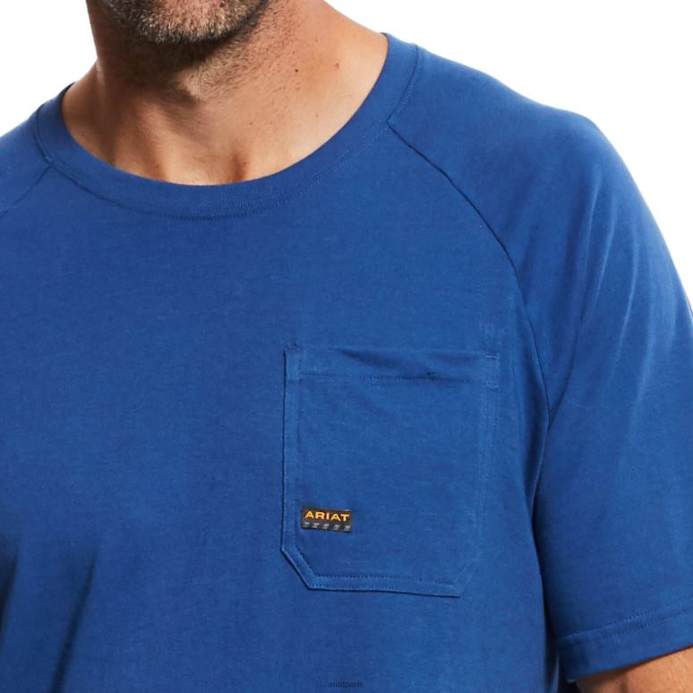 RJ66P692 t-shirt résistant en coton avec barres d'armature 1 Ariat hauts métal bleu Hommes