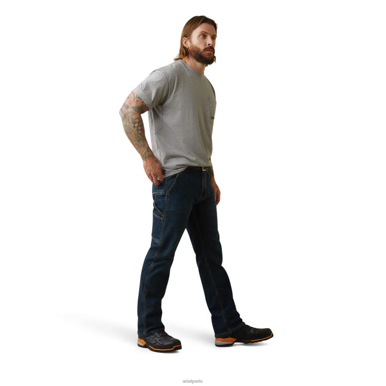 RJ66P695 t-shirt réfléchissant avec drapeau d'ouvrier de barres d'armature Ariat hauts gris chiné Hommes