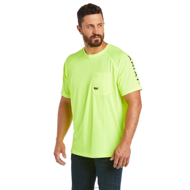 RJ66P707 t-shirt de chasseur de chaleur de barres d'armature Ariat hauts citron vert néon Hommes