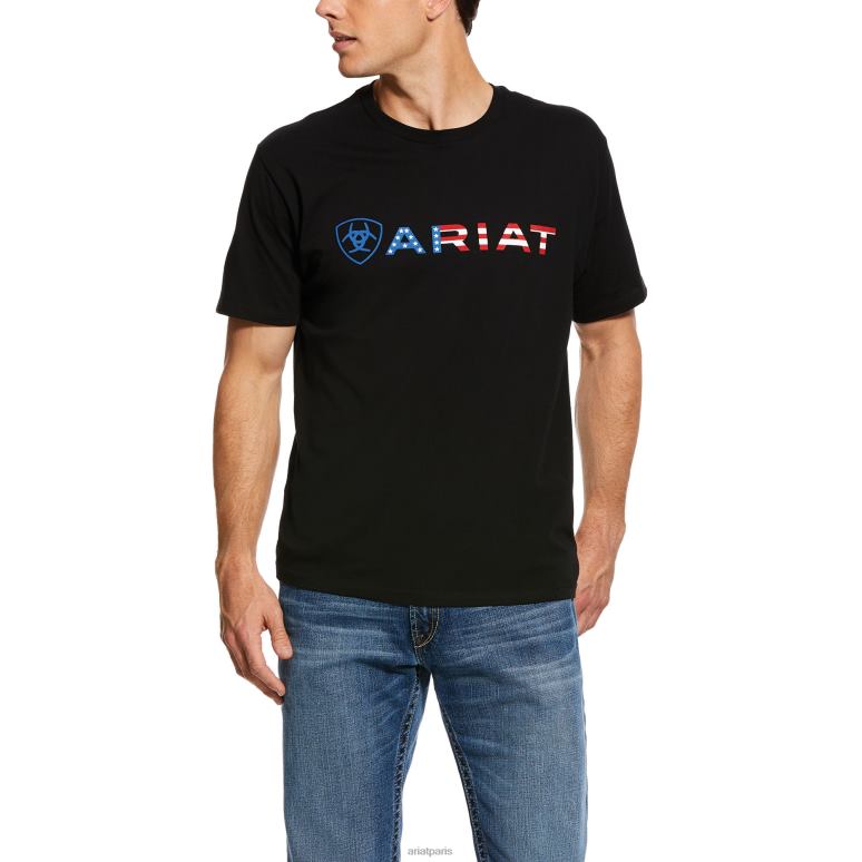 RJ66P721 t-shirt avec le mot-symbole usa Ariat hauts noir Hommes