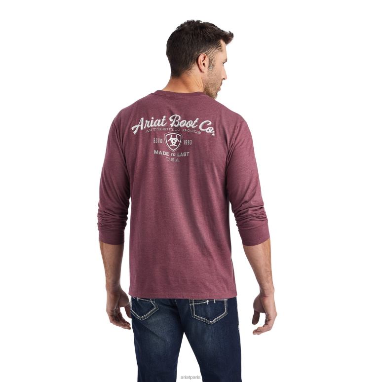 RJ66P724 t-shirt avec écusson Ariat hauts bruyère bordeaux Hommes