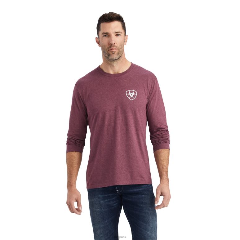RJ66P724 t-shirt avec écusson Ariat hauts bruyère bordeaux Hommes