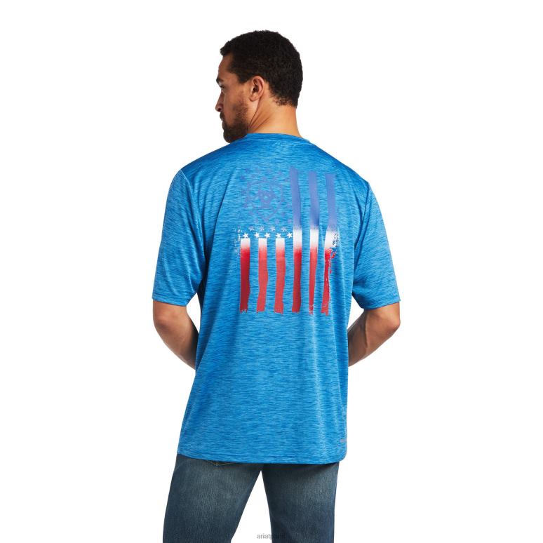 RJ66P732 tee-shirt drapeau vertical chargeur Ariat hauts poussée de bleu Hommes