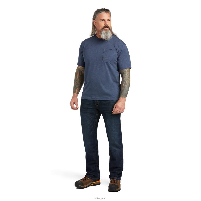 RJ66P736 t-shirt à couverture complète d'ouvrier de barres d'armature Ariat hauts bruyère d'ardoise Hommes