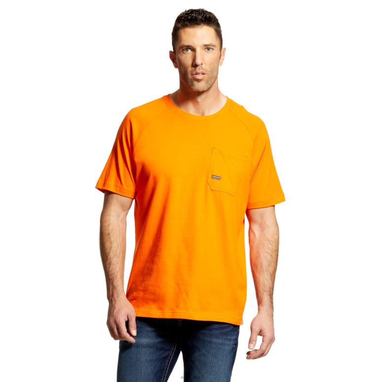 RJ66P757 t-shirt résistant en coton avec barres d'armature 2 Ariat hauts orange de sécurité Hommes
