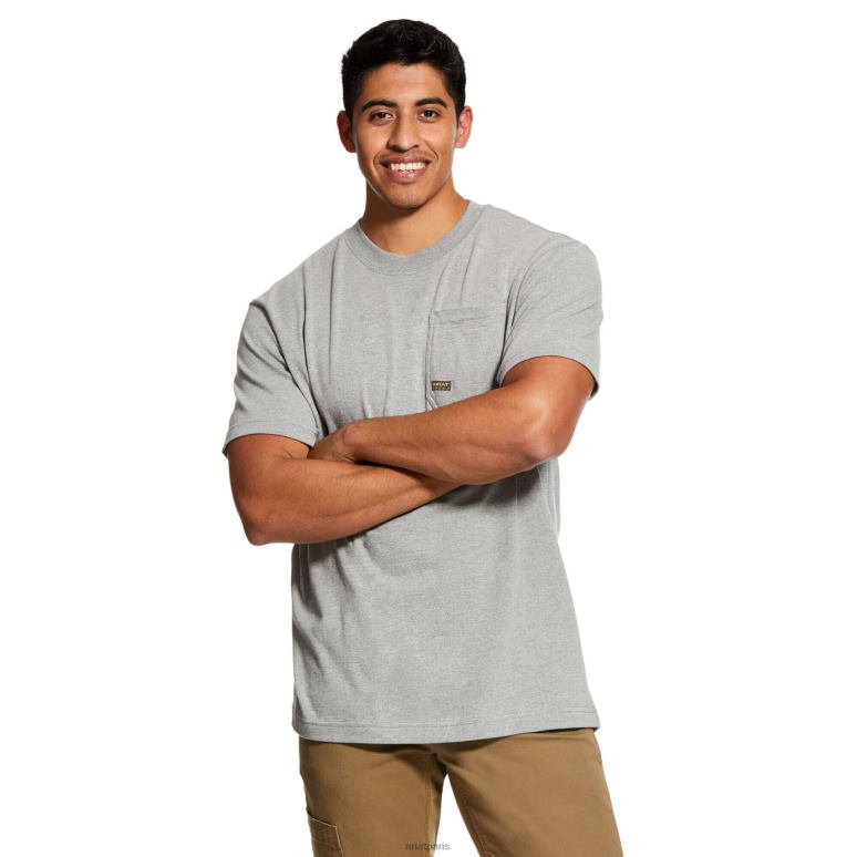 RJ66P759 t-shirt graphique en coton à barres d'armature à grain américain fort Ariat hauts gris chiné Hommes