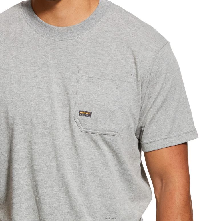 RJ66P759 t-shirt graphique en coton à barres d'armature à grain américain fort Ariat hauts gris chiné Hommes