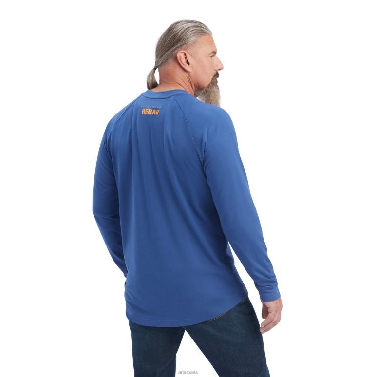 RJ66P763 t-shirt bloc cottonstrong avec barres d'armature Ariat hauts métal bleu Hommes